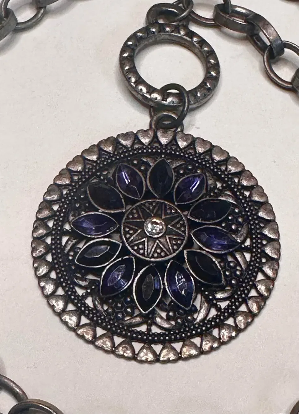 Vintage Inspired Statement Necklace With Mandala Pendant Chain Link Necklace